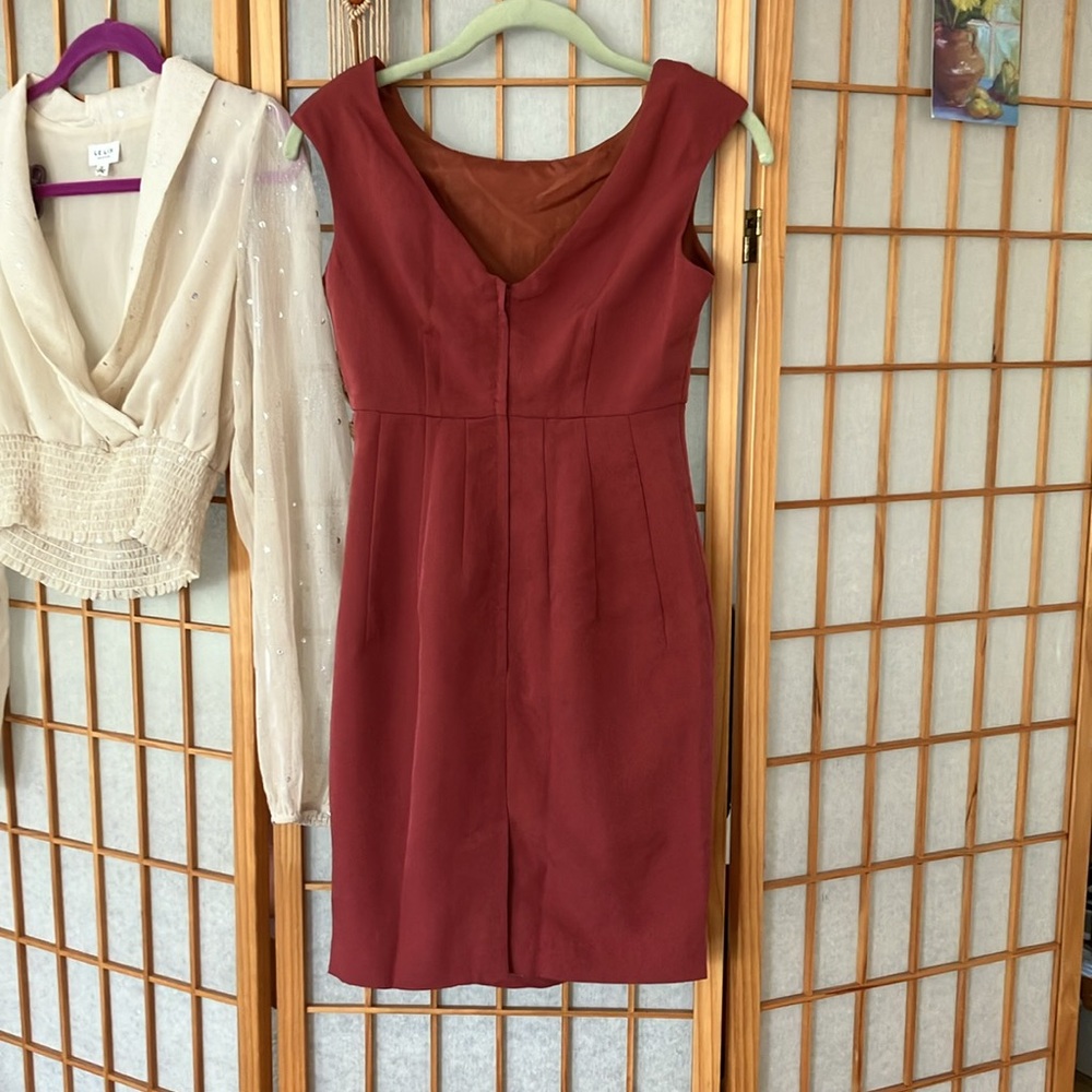 H&M Size 2 Burnt Orange Cap-Sleeved Pleated Front Lined Mini Dress - Picture 2 of 4